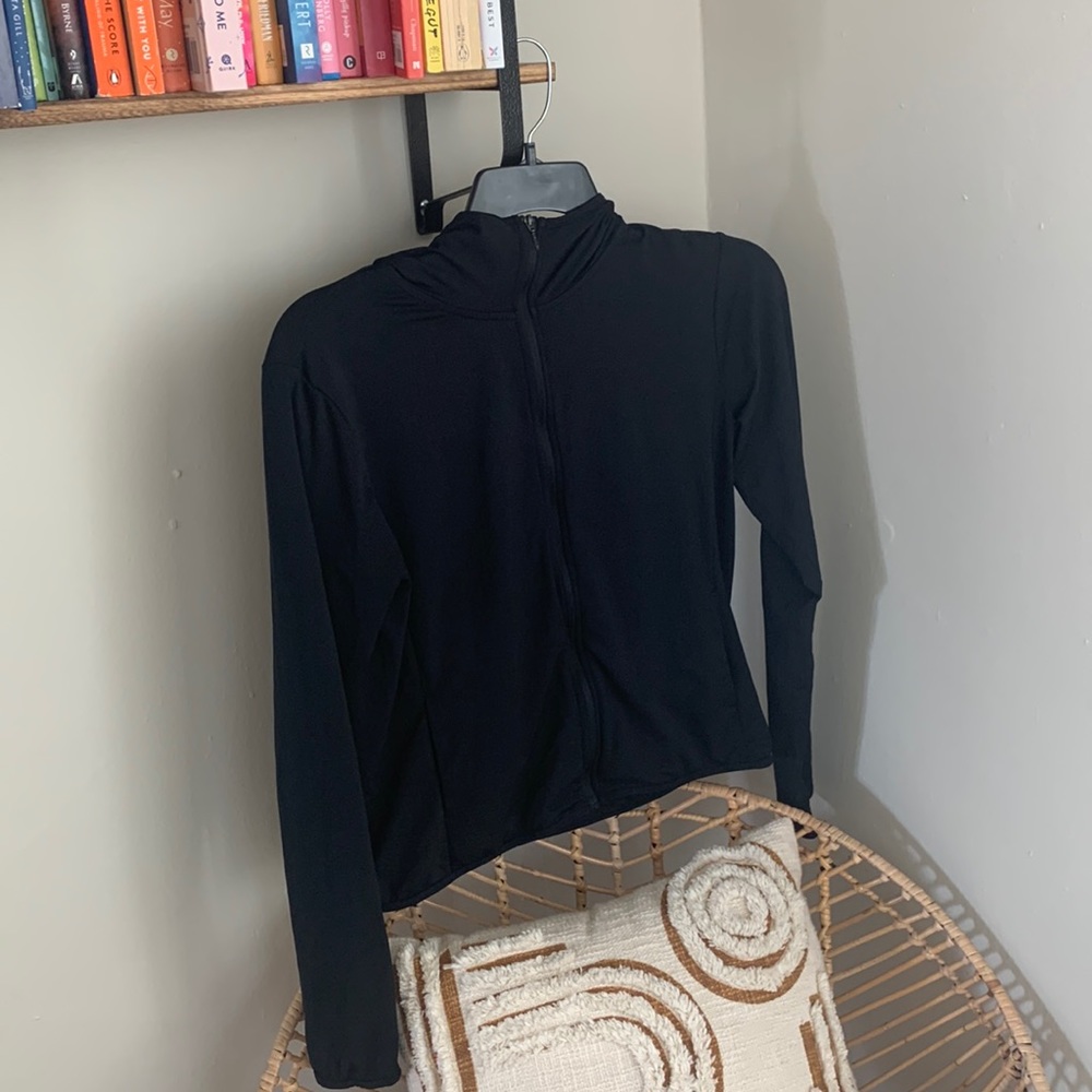Uniqlo Activewear- dry fit running top with hood. Black long sleeve size M